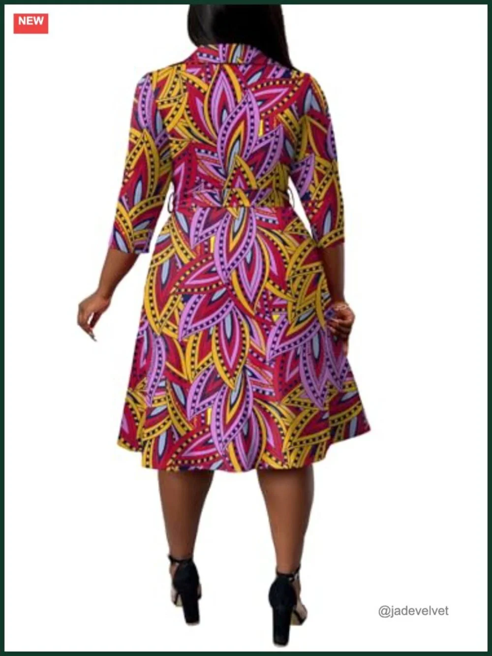 Plus Size African Print Midi Dress with Pockets and Belt
